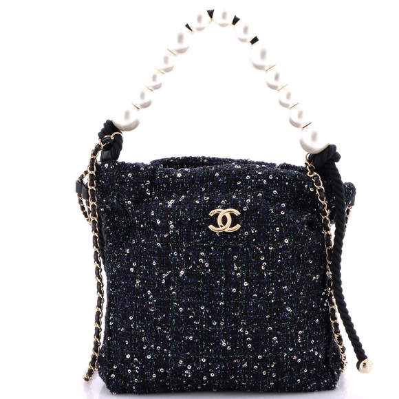 Chanel Pearl Drawstring Bag Sequin Embellished Tweed - Picture 1 of 5